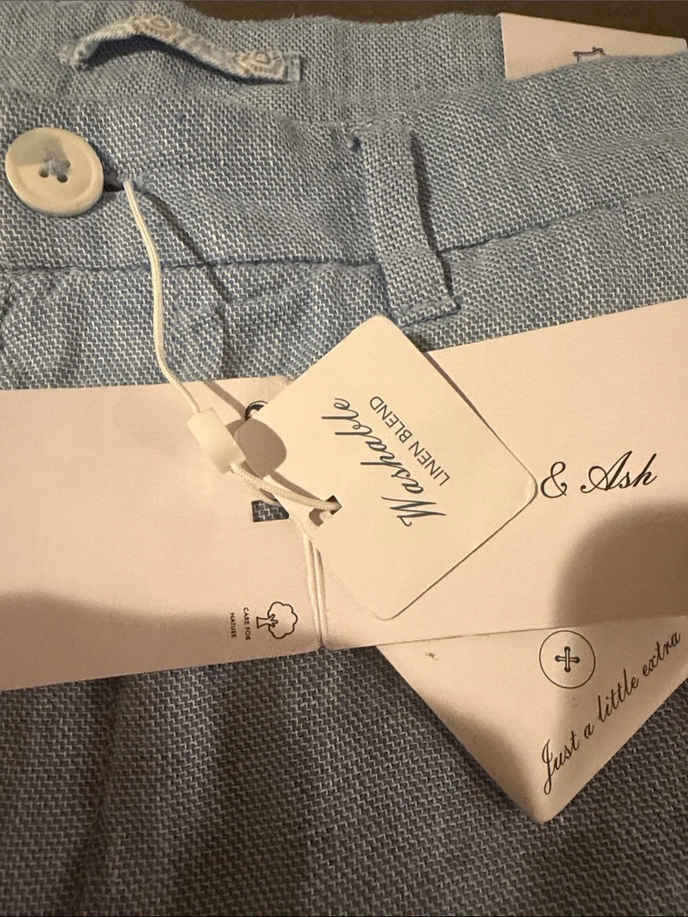 Men's Light Blue Flat Front Linen-Blend Shorts